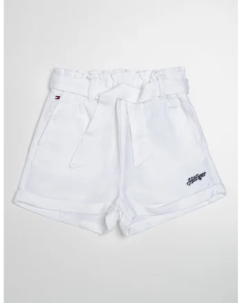Pantaloni scurti uni cu cordon, Alb