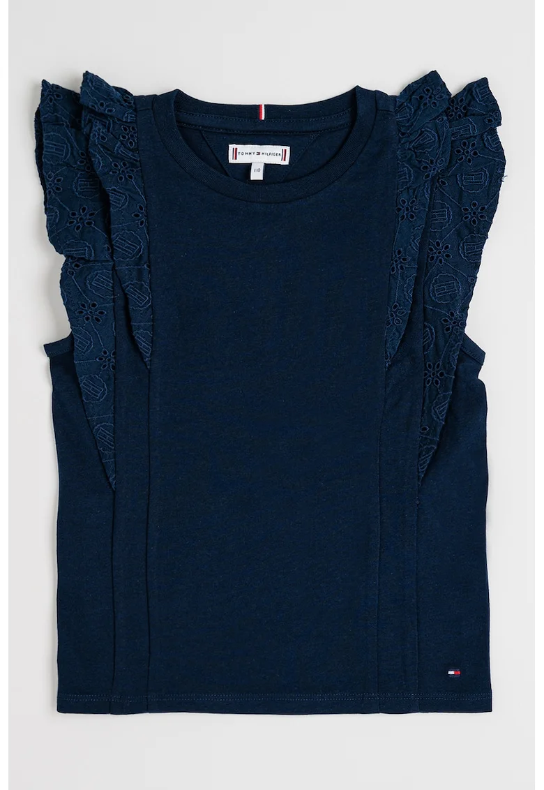 Bluza de bumbac cu volane, Bleumarin