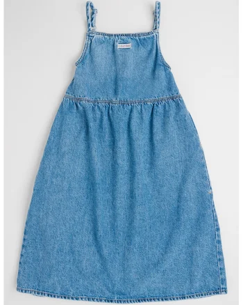 Rochie evazata din denim si amestec de lyocell, Albastru deschis