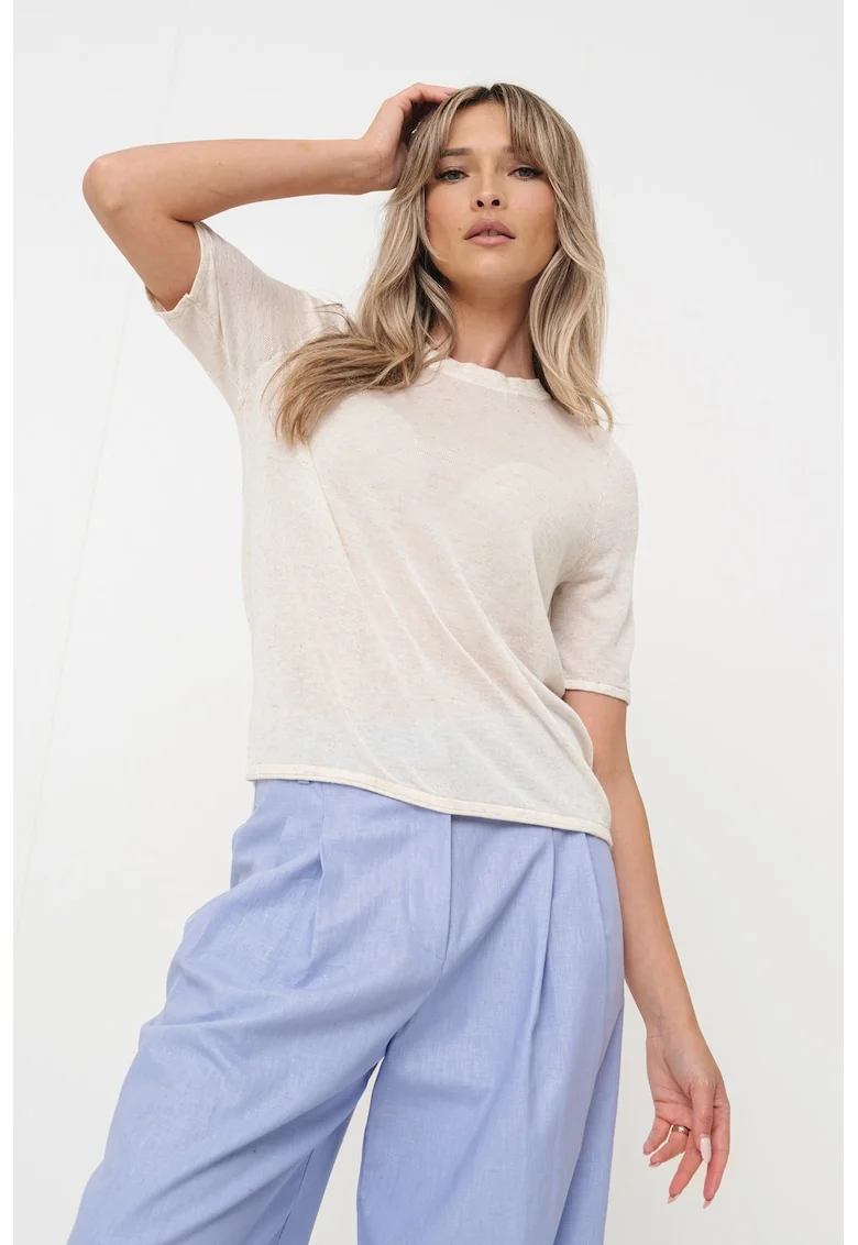 Tricou semitransparent din amestec de in, Bej deschis melange