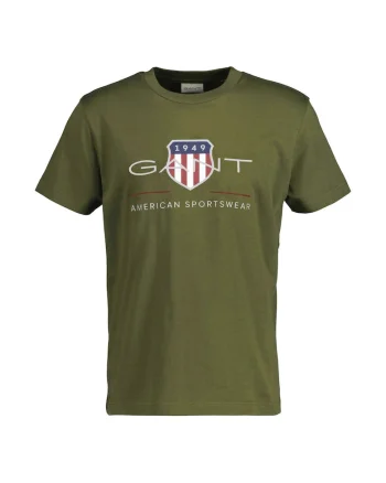 Tricou regular fit cu imprimeu logo Archive Shield, Verde masliniu