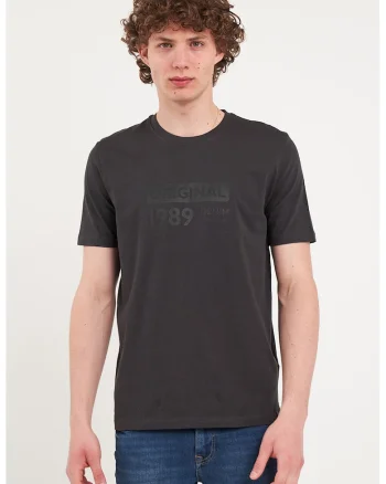 Tricou din bumbac cu imprimeu text, Gri antracit