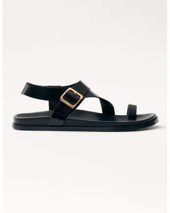 Sandale de piele cu talpa plata si catarama, Negru