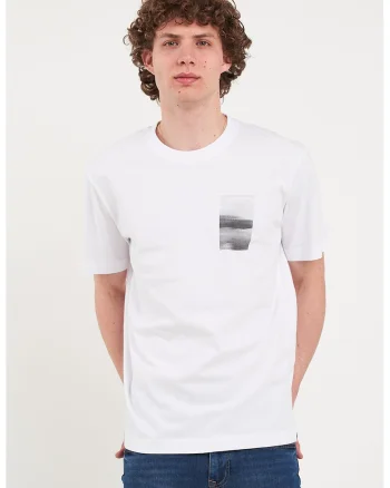 Tricou din bumbac cu decolteu la baza gatului, Alb/Gri