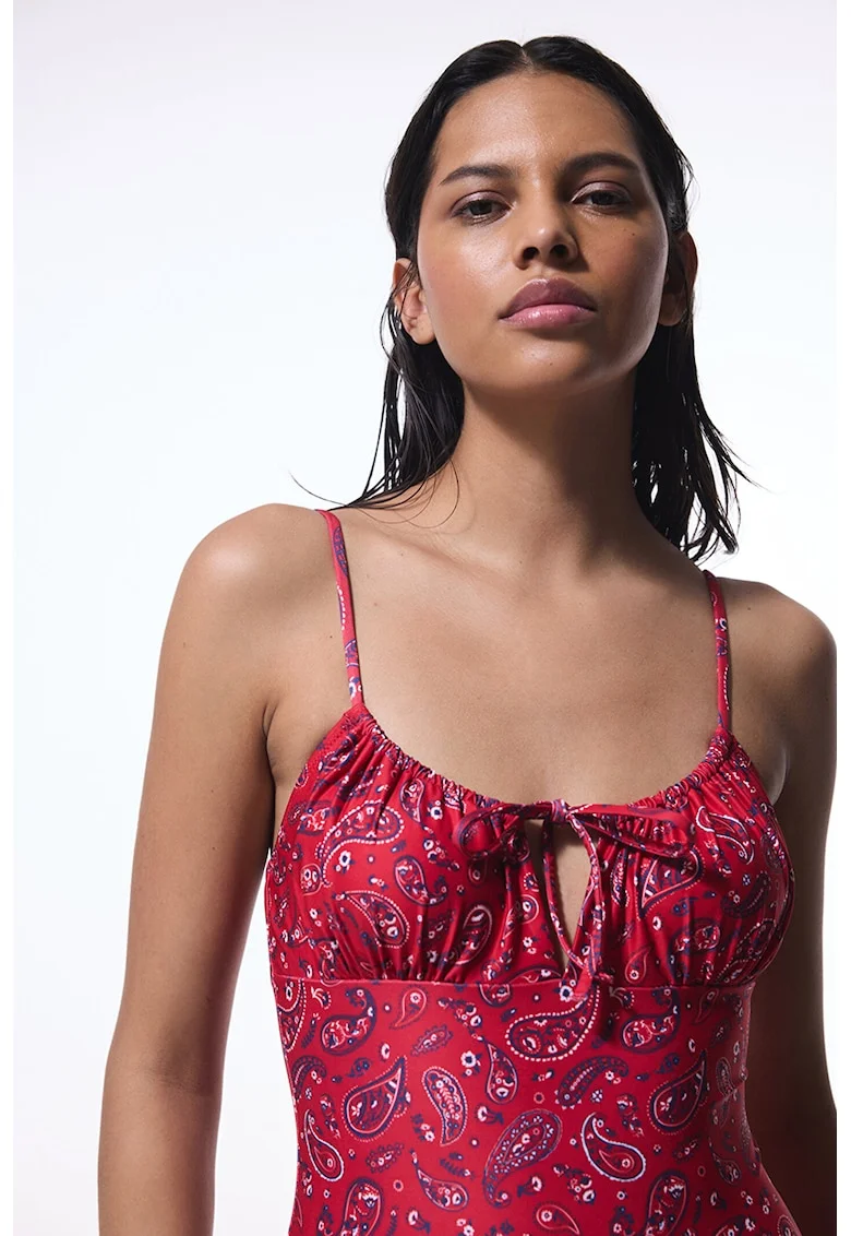 Costum de baie intreg cu model paisley, Rosu/Negru/Alb murdar