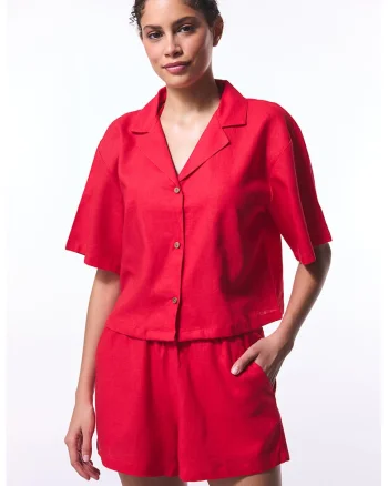 Camasa crop din amestec de in, Rosu