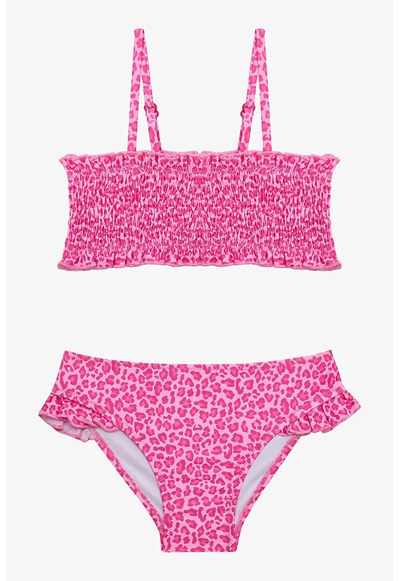 Costum de baie cu model, din doua piese, Fucsia/Alb optic