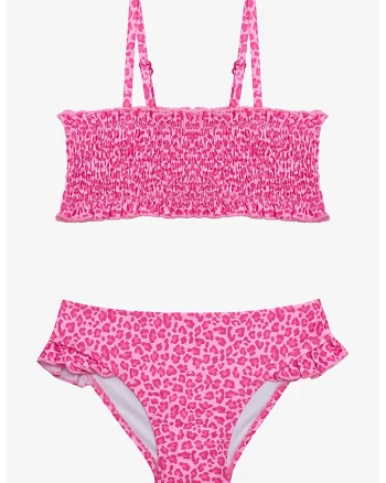 Costum de baie cu model, din doua piese, Fucsia/Alb optic