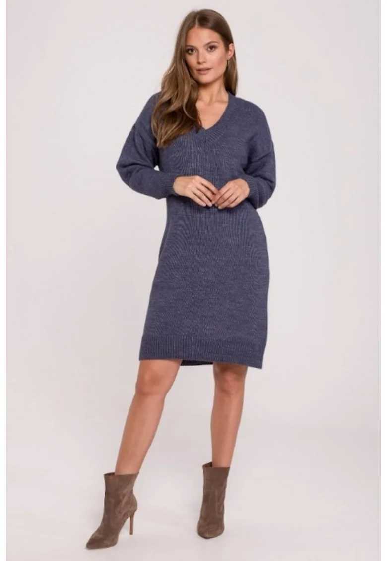 Rochie tip pulover cu decolteu in V,, Albastru