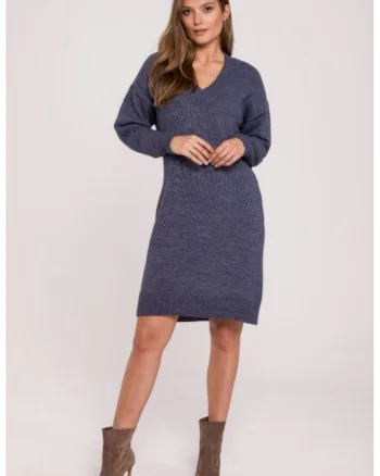 Rochie tip pulover cu decolteu in V,, Albastru