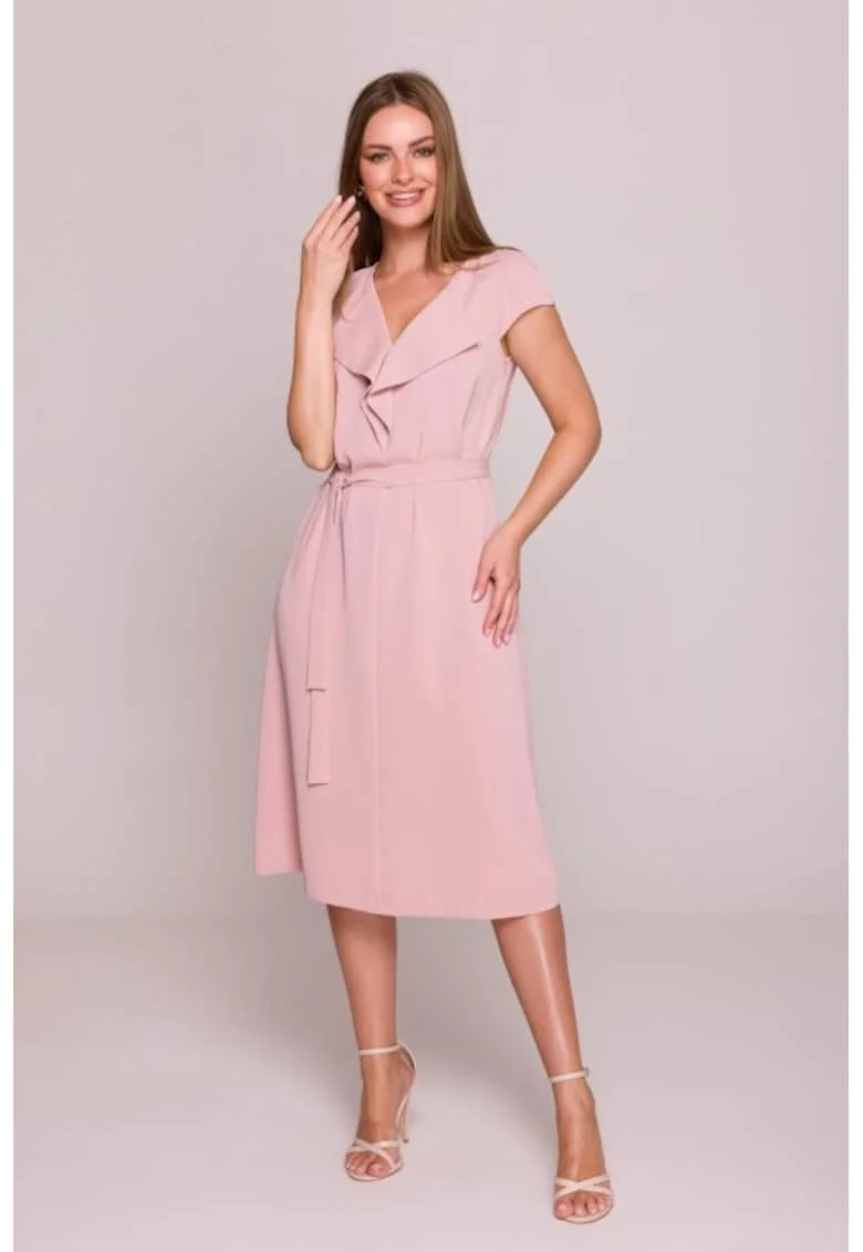 Rochie cu jabou si curea in talie,, Roz pudrat