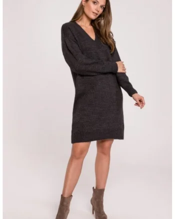 Rochie tip pulover cu decolteu in V,, Gri inchis
