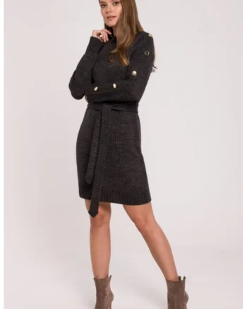 Rochie tip pulover cu nasturi decorativi pe maneci,, Gri inchis