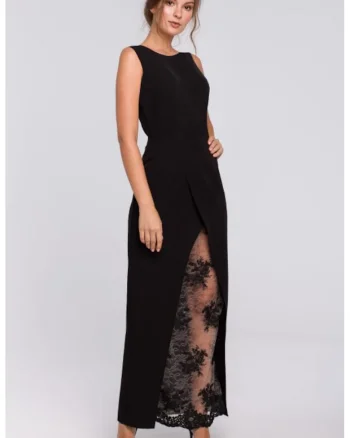 Rochie lunga de seara cu partea de jos din dantela,, Negru