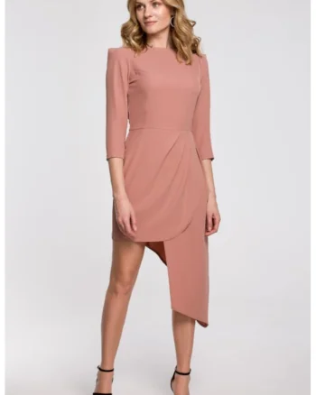 Rochie cu tiv asimetric si pliuri,, Roz