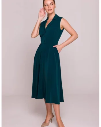 Rochie evazata cu guler,, Verde