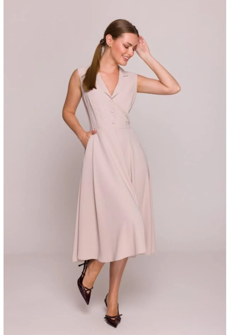 Rochie evazata cu guler,, Bej