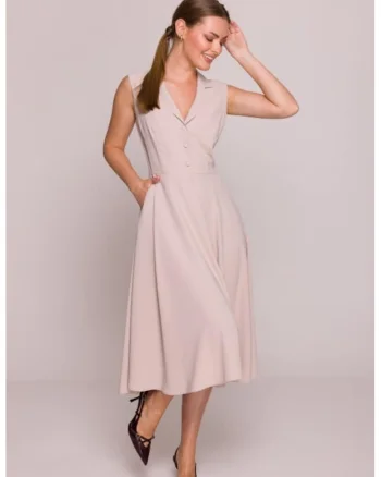 Rochie evazata cu guler,, Bej