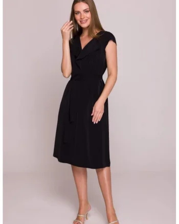 Rochie cu jabou si curea in talie,, Negru