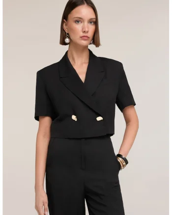 Sacou crop cu maneci scurte, Negru