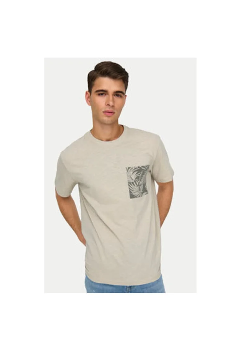 Tricou barbati,  304953187, Bumbac, Bej, Bej