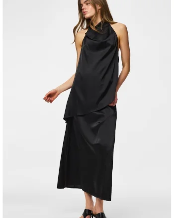 Bluza drapata din satin cu croiala asimetrica, Negru
