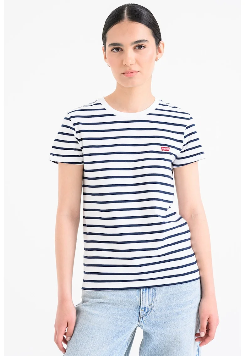 Tricou din bumbac cu decolteu la baza gatului