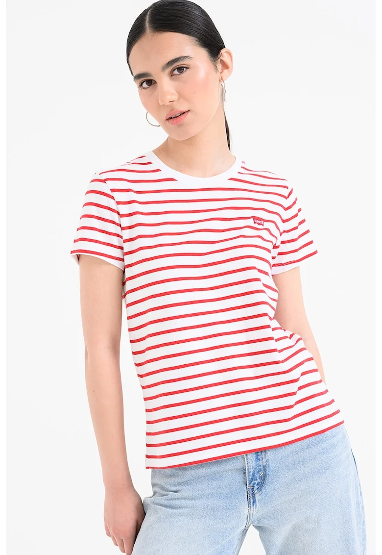 Tricou din bumbac cu decolteu la baza gatului