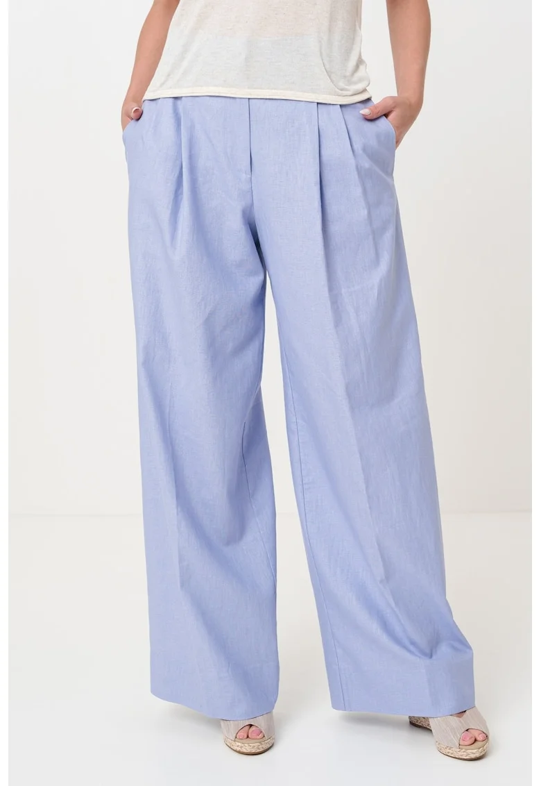 Pantaloni din bumbac si in cu croiala ampla, Albastru azur