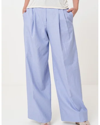 Pantaloni din bumbac si in cu croiala ampla, Albastru azur
