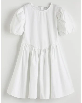 Rochie evazata din bumbac, Alb optic