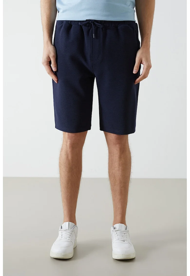Pantaloni scurti cu buzunare cu fermoar si snur, Bleumarin