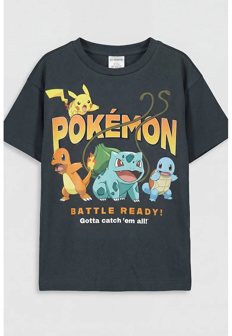 Tricou de bumbac cu Pokémon, Galben/Portocaliu/Gri carbune