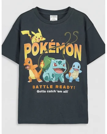 Tricou de bumbac cu Pokémon, Galben/Portocaliu/Gri carbune