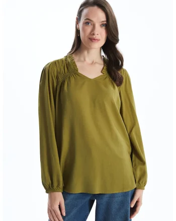 Bluza din amestec de in, Verde masliniu
