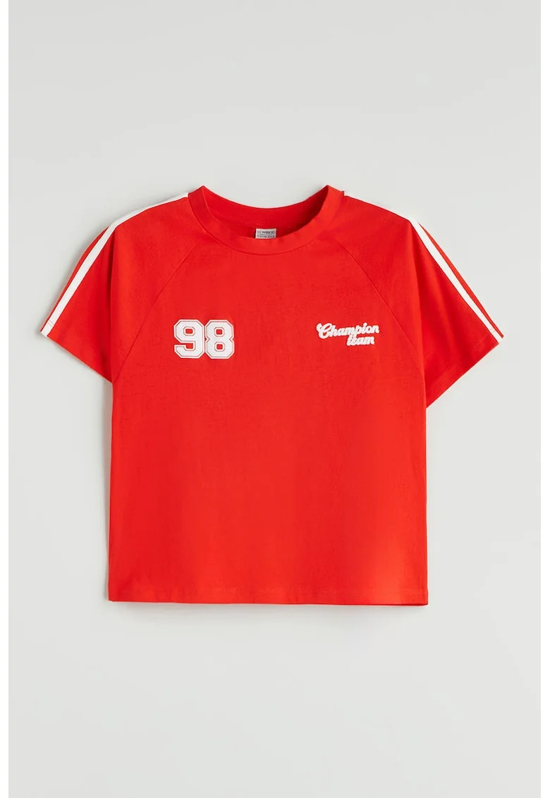 Tricou din bumbac cu detalii contrastante, Coral