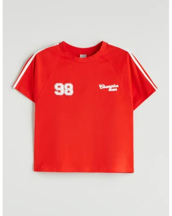 Tricou din bumbac cu detalii contrastante, Coral