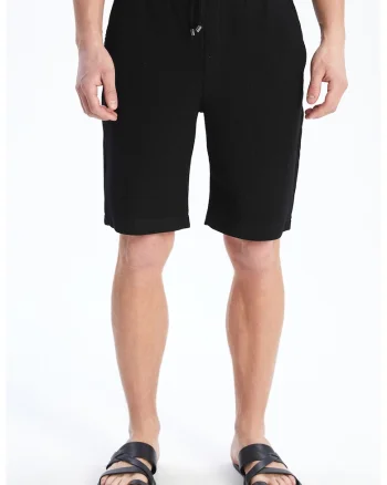 Pantaloni scurti din amestec de bumbac cu snururi, Negru