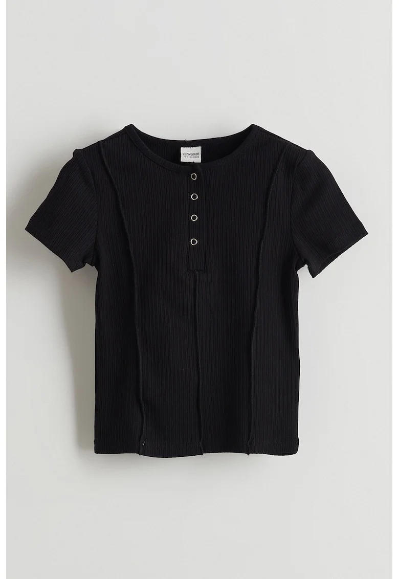 Tricou striat din amestec de bumbac, Negru