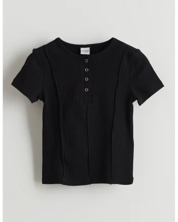 Tricou striat din amestec de bumbac, Negru