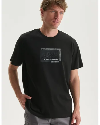Tricou regular-fit cu decolteu la baza gatului, Negru