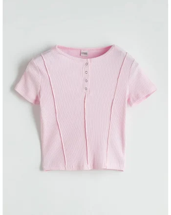 Tricou striat din amestec de bumbac, Roz pastel