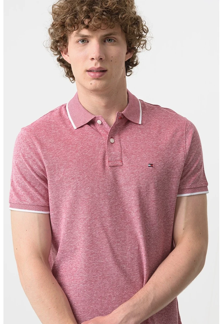 Tricou polo din amestec de in, Rosu stins