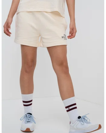 Pantaloni scurti cu talie elastica si buzunare laterale, Galben pal