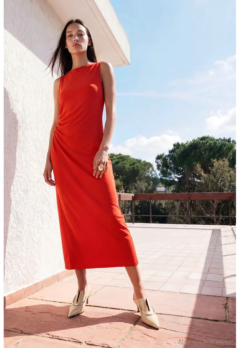 Rochie dreapta din amestec de modal, Rosu neon