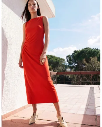 Rochie dreapta din amestec de modal, Rosu neon