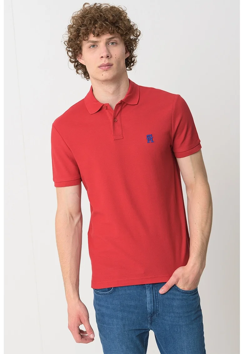 Tricou polo din bumbac organic, Rosu/Albastru