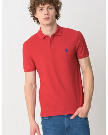 Tricou polo din bumbac organic, Rosu/Albastru