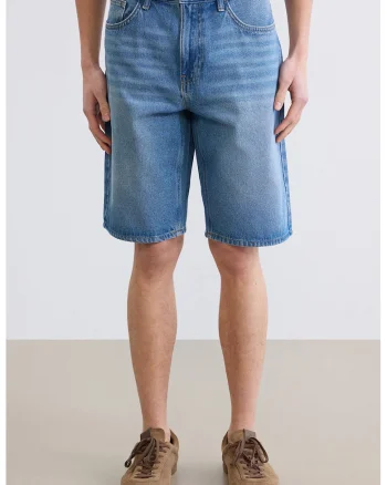 Blugi scurti relaxed fit, Albastru melange