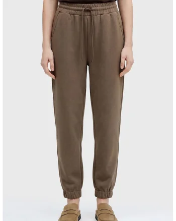 Pantaloni de trening cu talie inalta si model uni, Maro cafeniu